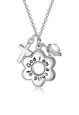 nice silver simulated diamond cross baby birthstone necklace